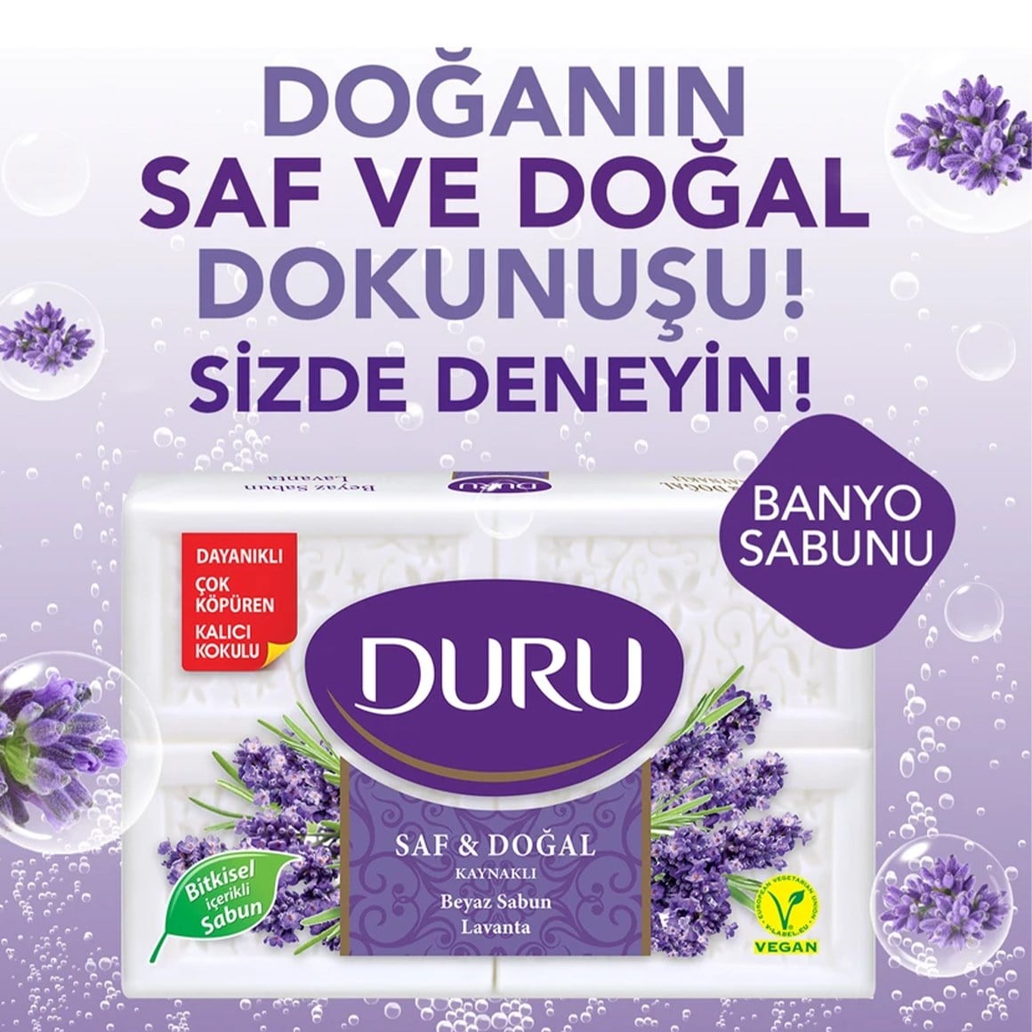 Duru Saf ve Doğal Kaynaklı Lavanta 4 adet Beyaz Kalıp Sabun 600 gr