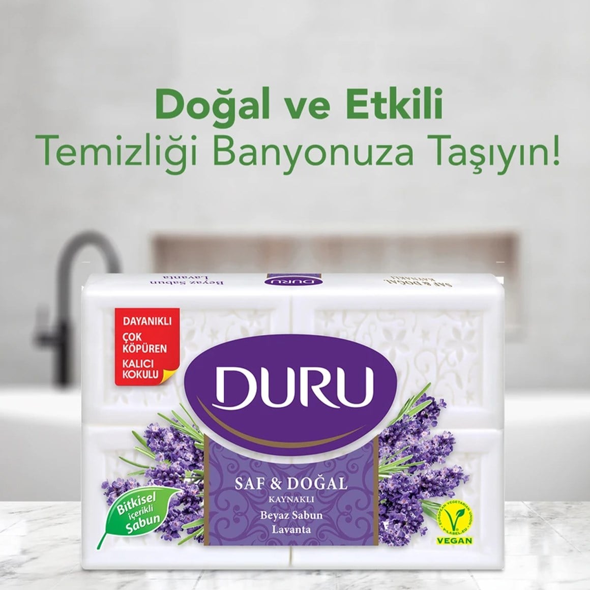 Duru Saf ve Doğal Kaynaklı Lavanta 4 adet Beyaz Kalıp Sabun 600 gr