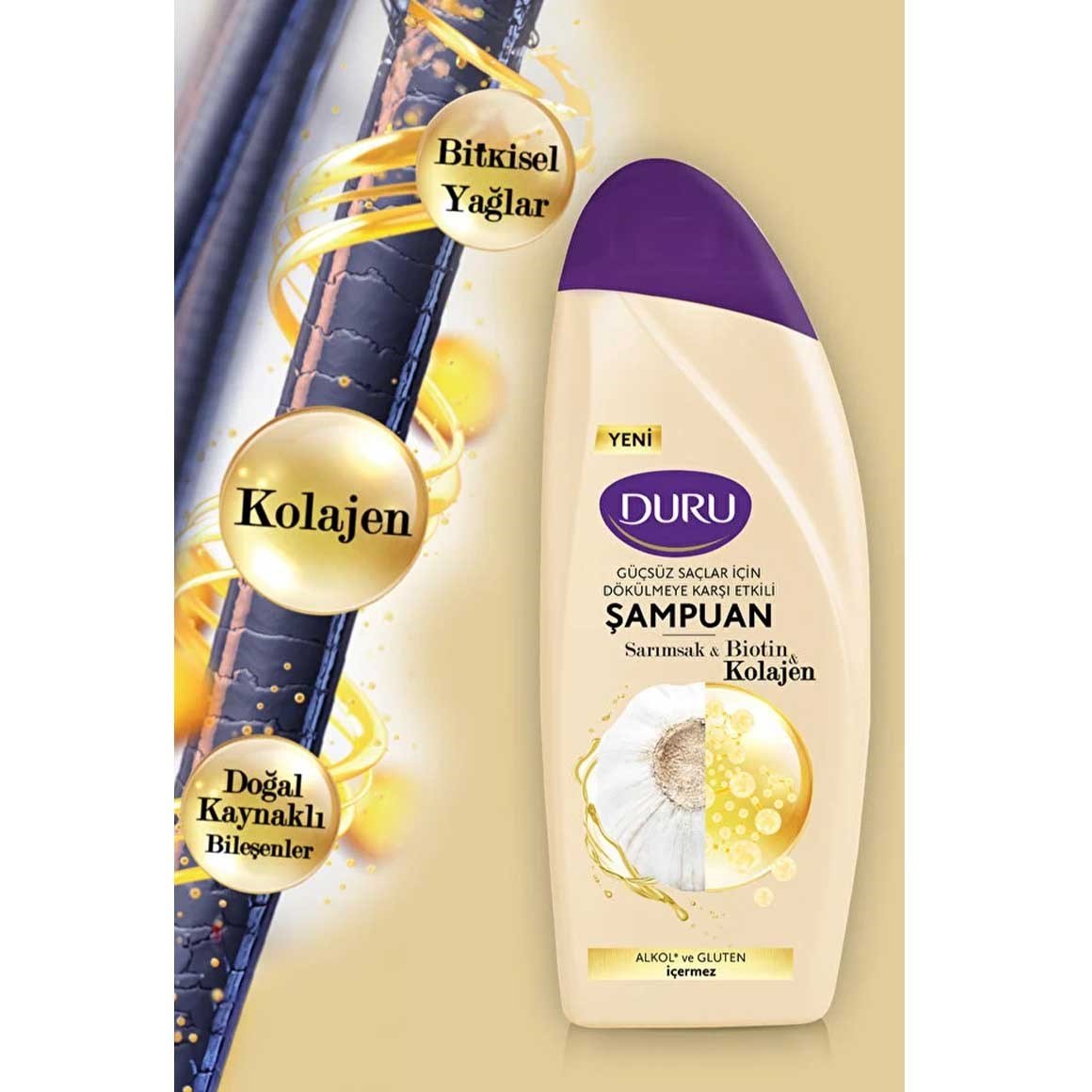 Duru Sarımsak & Biotin & Kolajen Dökülmeye Karşı Etkili Şampuan 3×500 ml