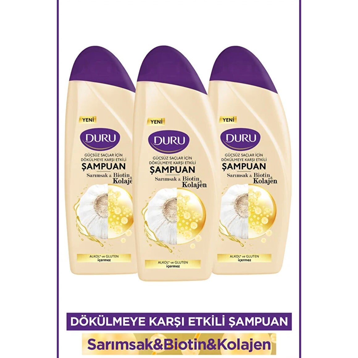 Duru Sarımsak & Biotin & Kolajen Dökülmeye Karşı Etkili Şampuan 3×500 ml