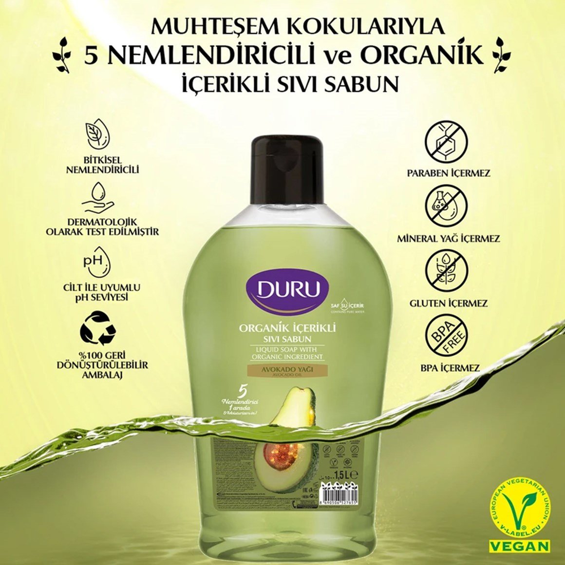Duru Sıvı Sabun Organik İçerikli Avokado 1500 ml x 8 adet