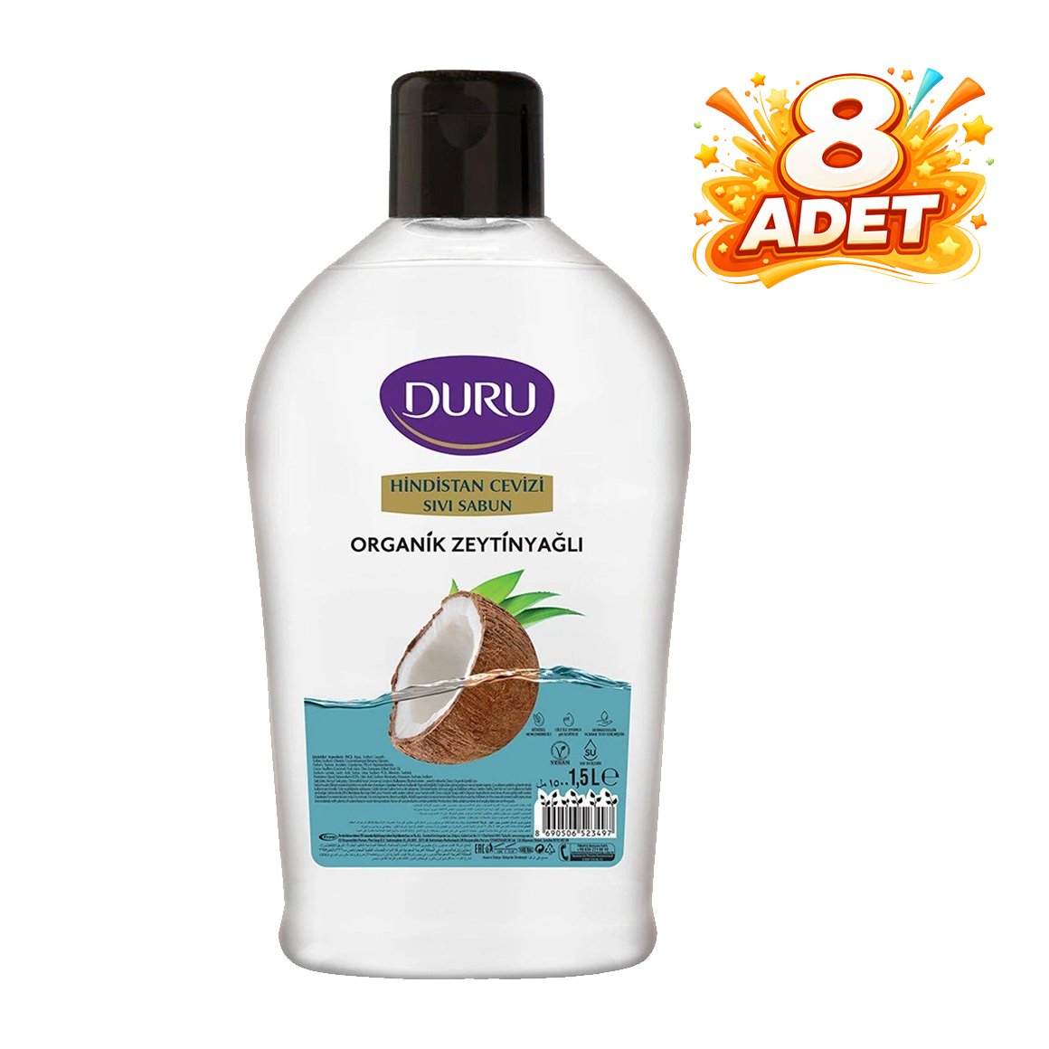 Duru Sıvı Sabun Organik İçerikli Hindistan Cevizli 1.5 Lt x 8 Adet