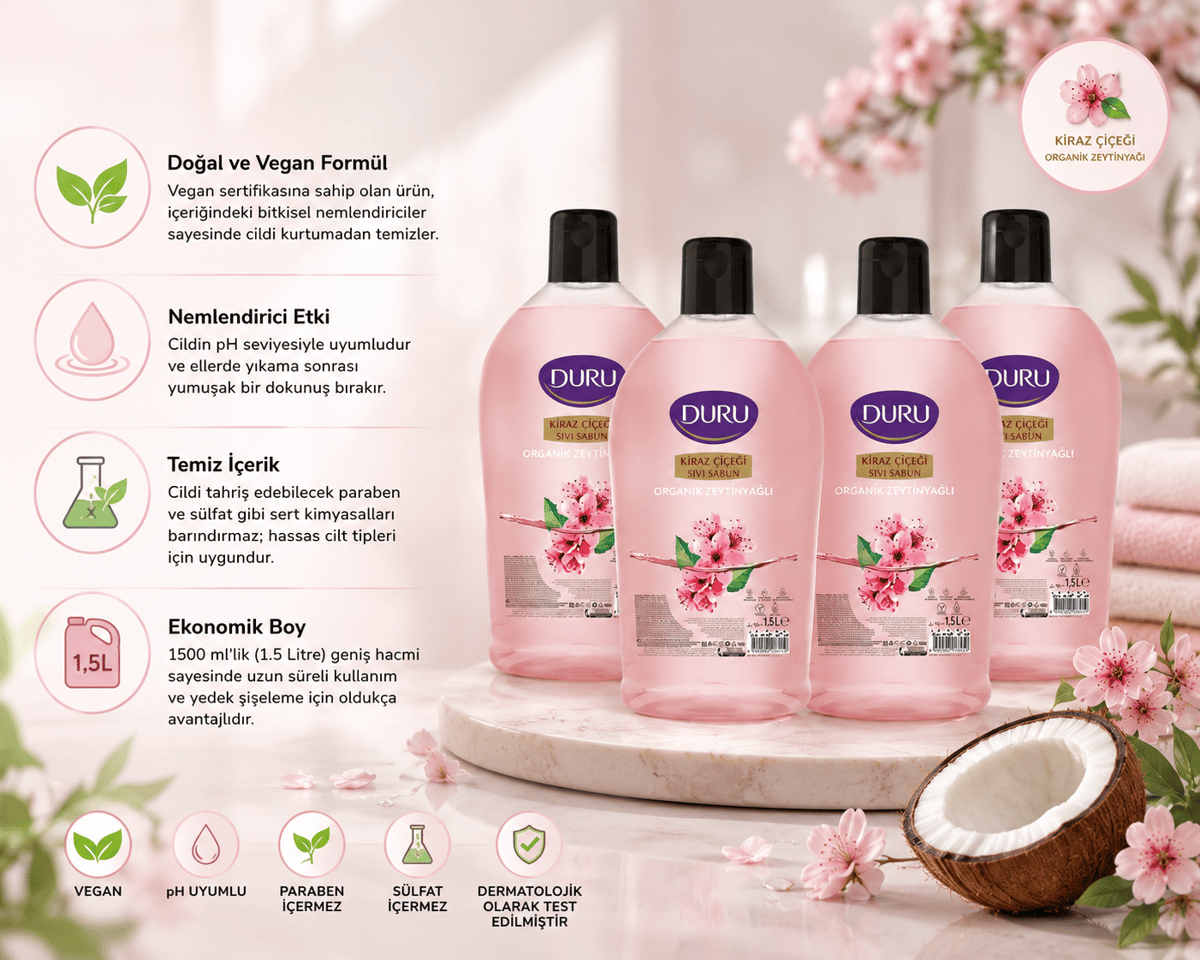 Duru Sıvı Sabun Organik İçerikli Kiraz Çiçeği 1500 ml