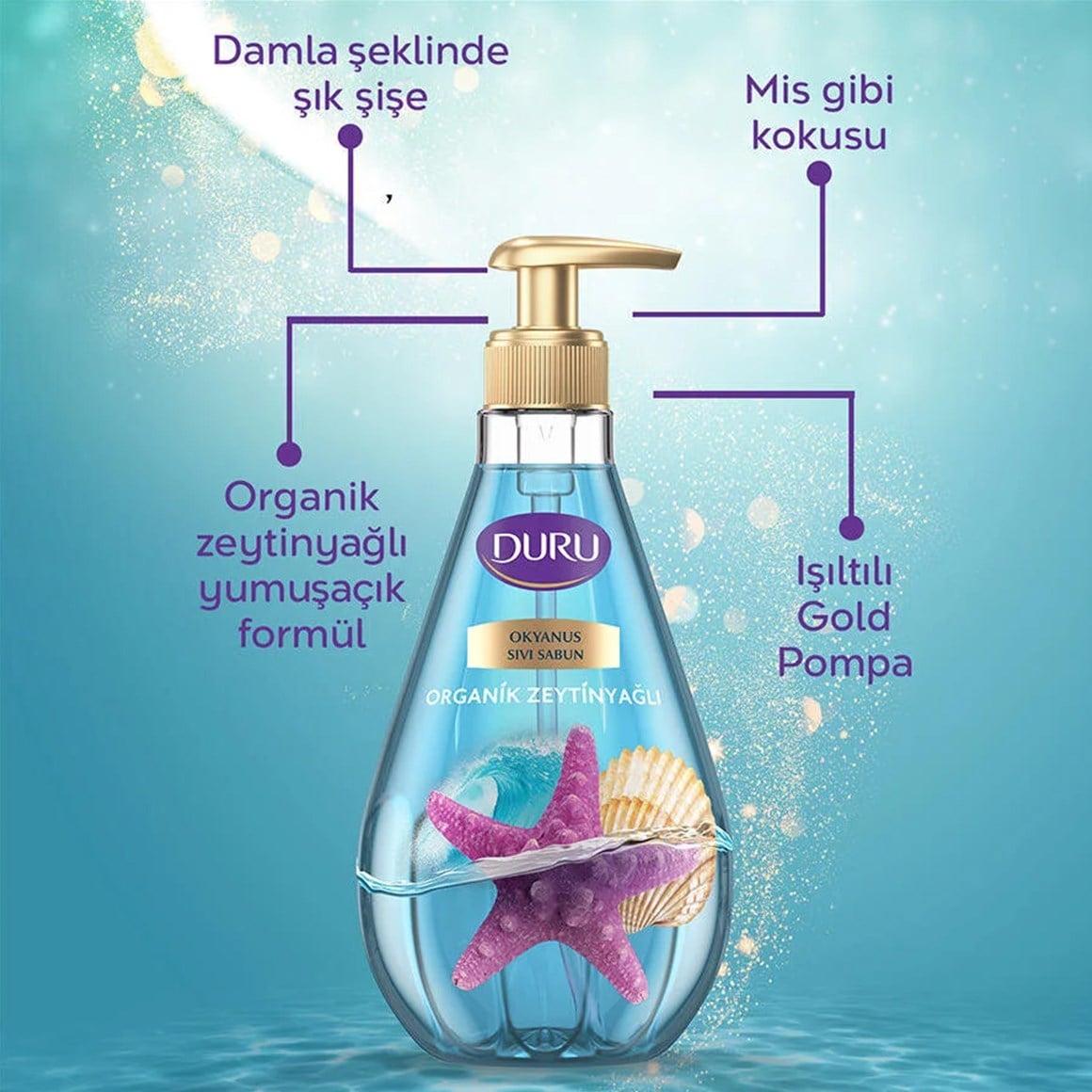 Duru Sıvı Sabun Organik İçerikli Okyanus Tazeliği Gold 500 ml