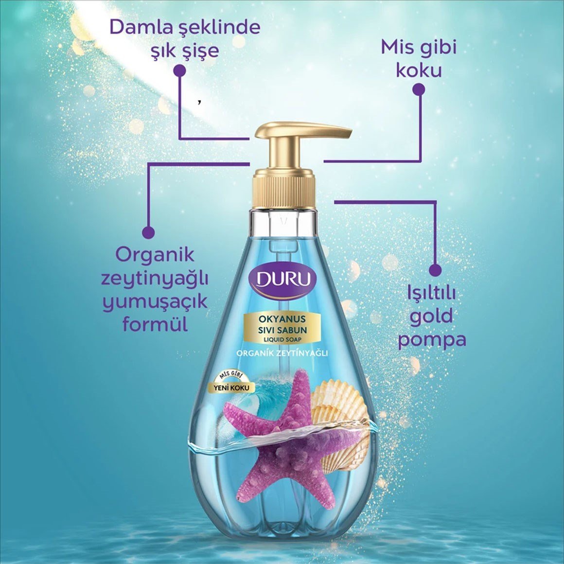 Duru Sıvı Sabun Organik İçerikli Okyanus Tazeliği 1,5 l 3 adet
