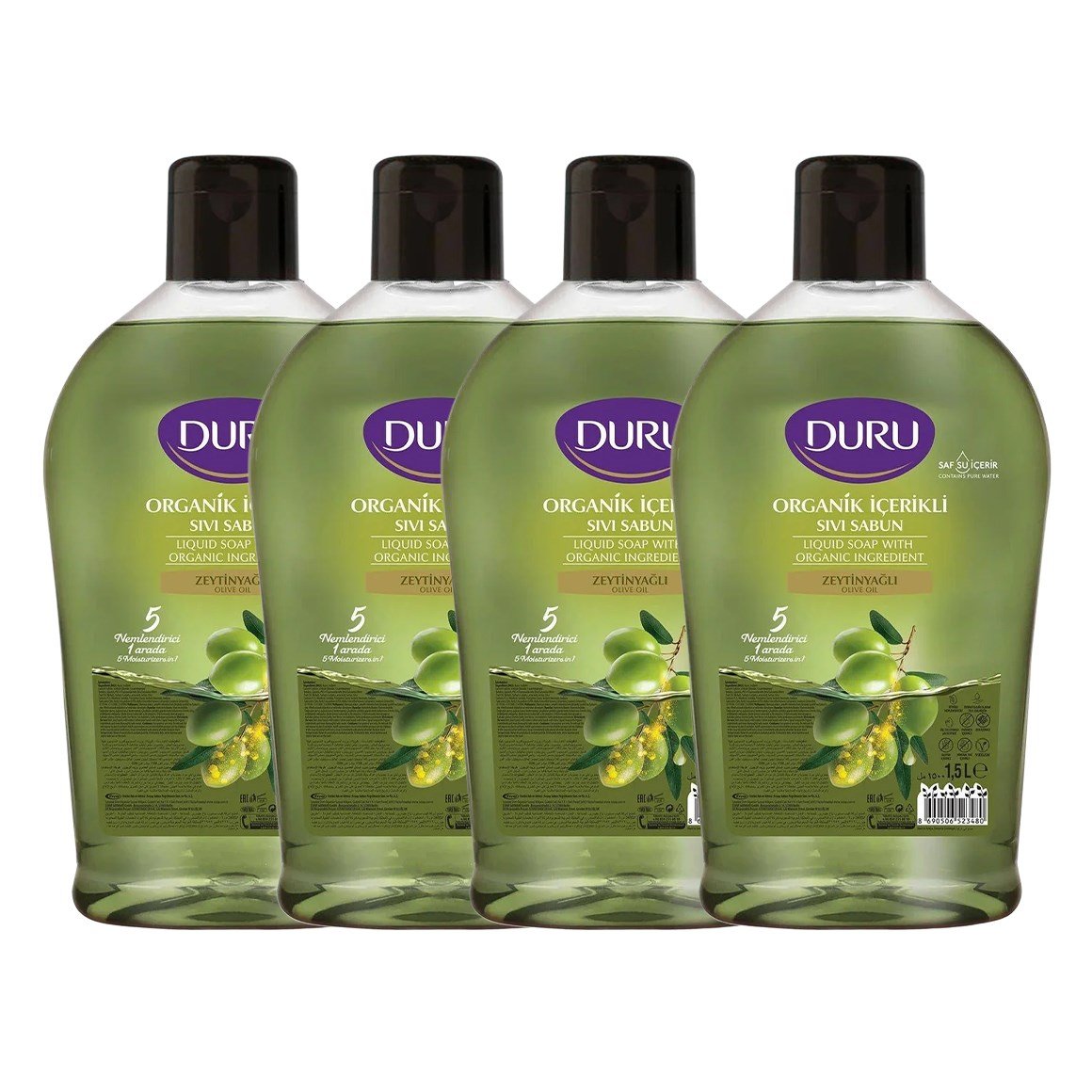 Duru Sıvı Sabun Organik İçerikli Zeytinyağlı 1500 ml 4 adet