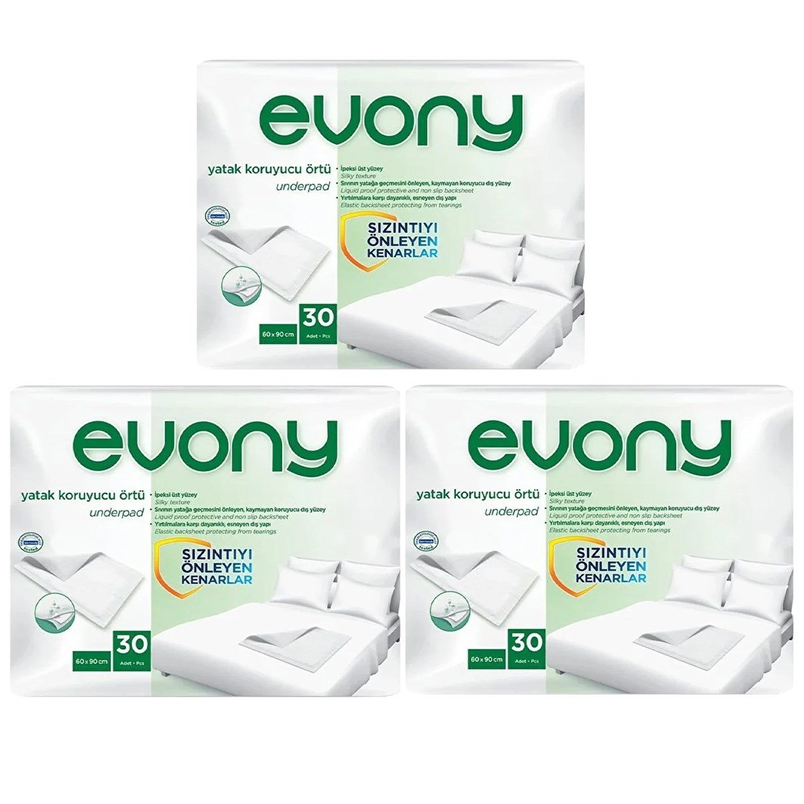 Evony Yetişkin Yatak Koruyucu Örtüsü 60 x 90 cm 90 adet (30'lu 3 Paket)