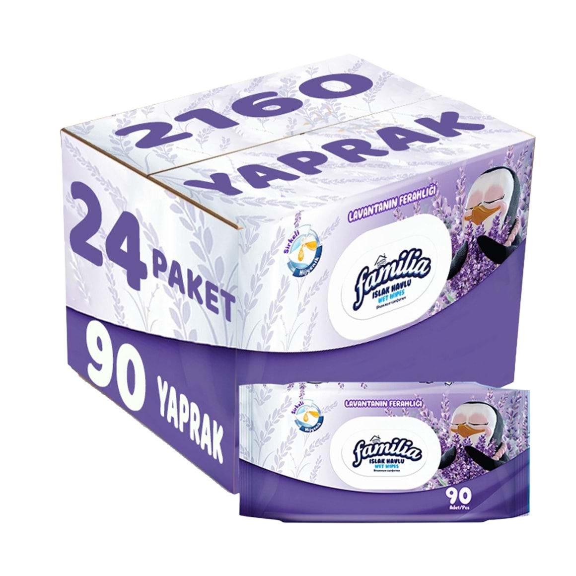 Familia Islak Havlu Mendil Lavanta 90 Yaprak Plastik Kapaklı 24 Lü Set 2160 Yaprak