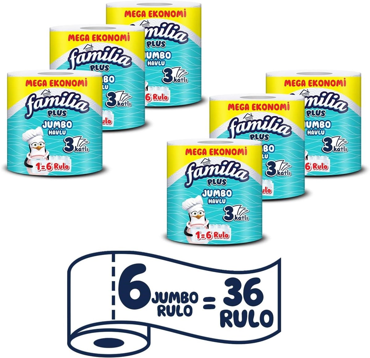 Familia Plus Jumbo Kağıt Havlu 3 Katlı 1=6 Rulo 6 adet