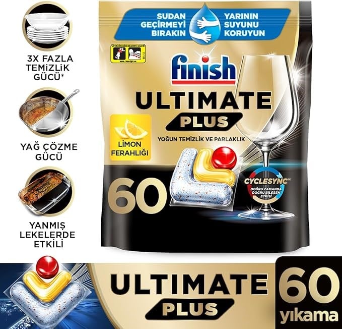 Finish Ultimate Plus Bulaşık Tableti Limon Kokulu 60 adet