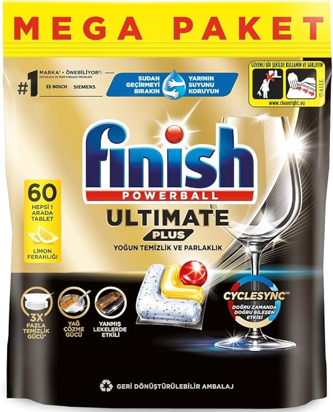 Finish Ultimate Plus Bulaşık Tableti Limon Kokulu 60 adet