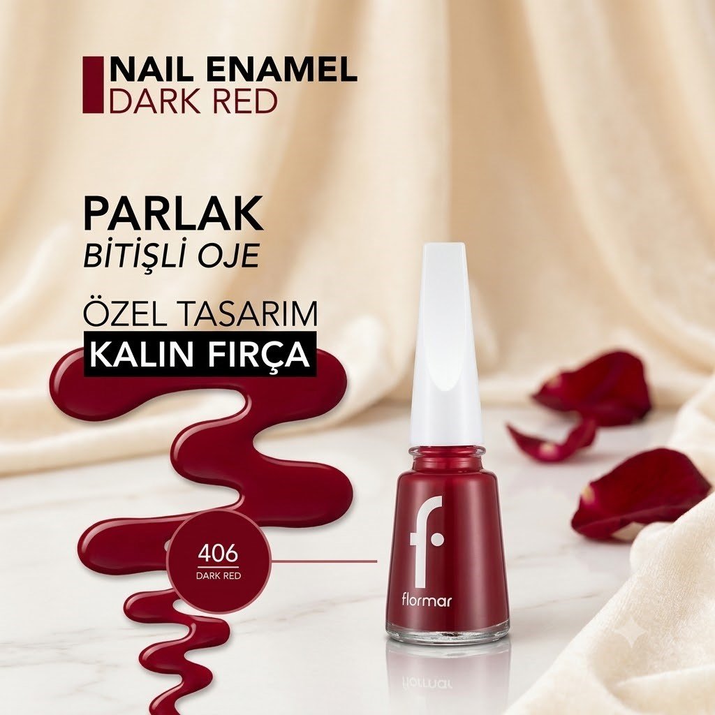 Flormar Nail Enamel Yüksek Pigmentli ve Parlak Bitişli Oje Fne-406 Dark Red