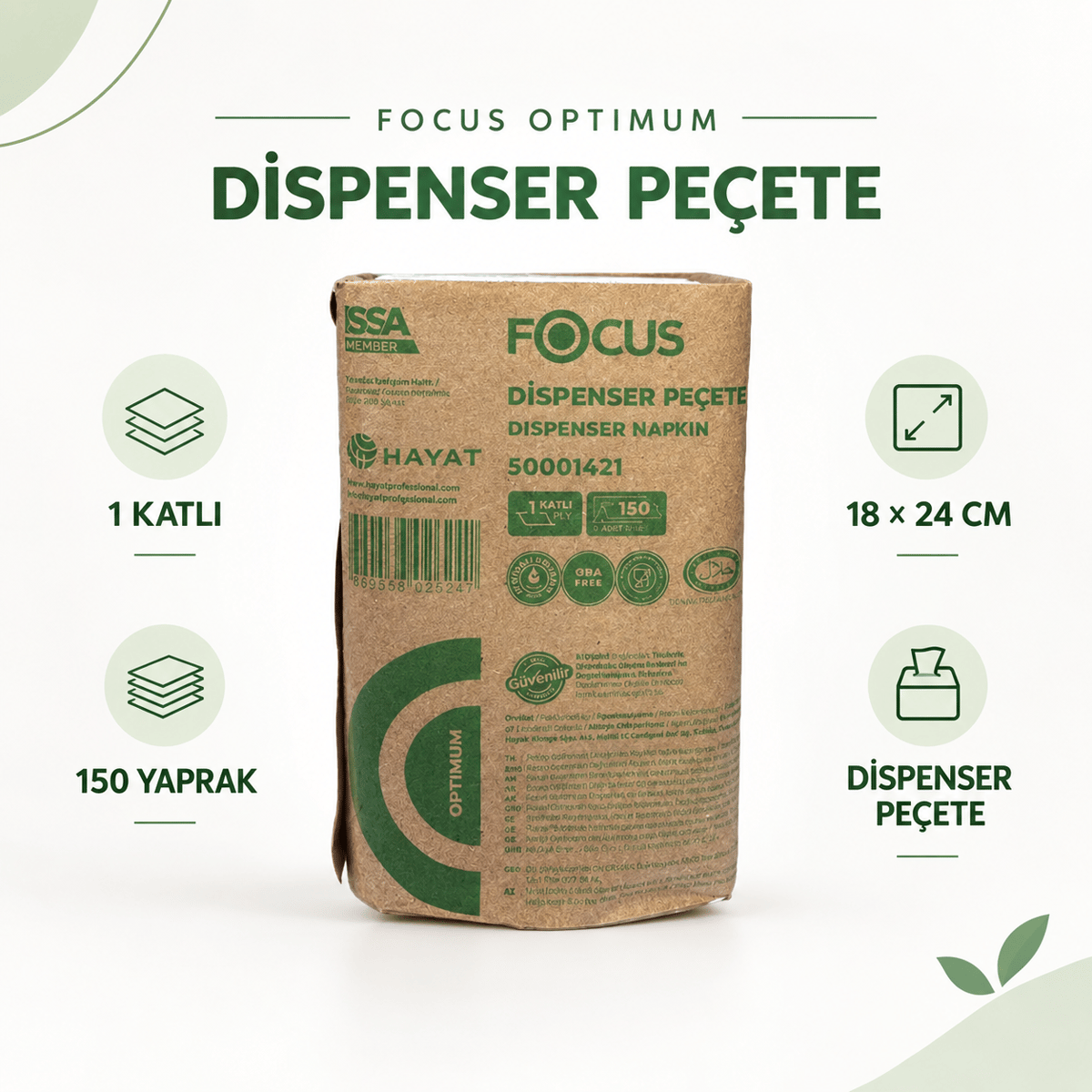 Focus Optimum Dispenser Peçete 1 Katlı 150 Yaprak 18 x 24 cm