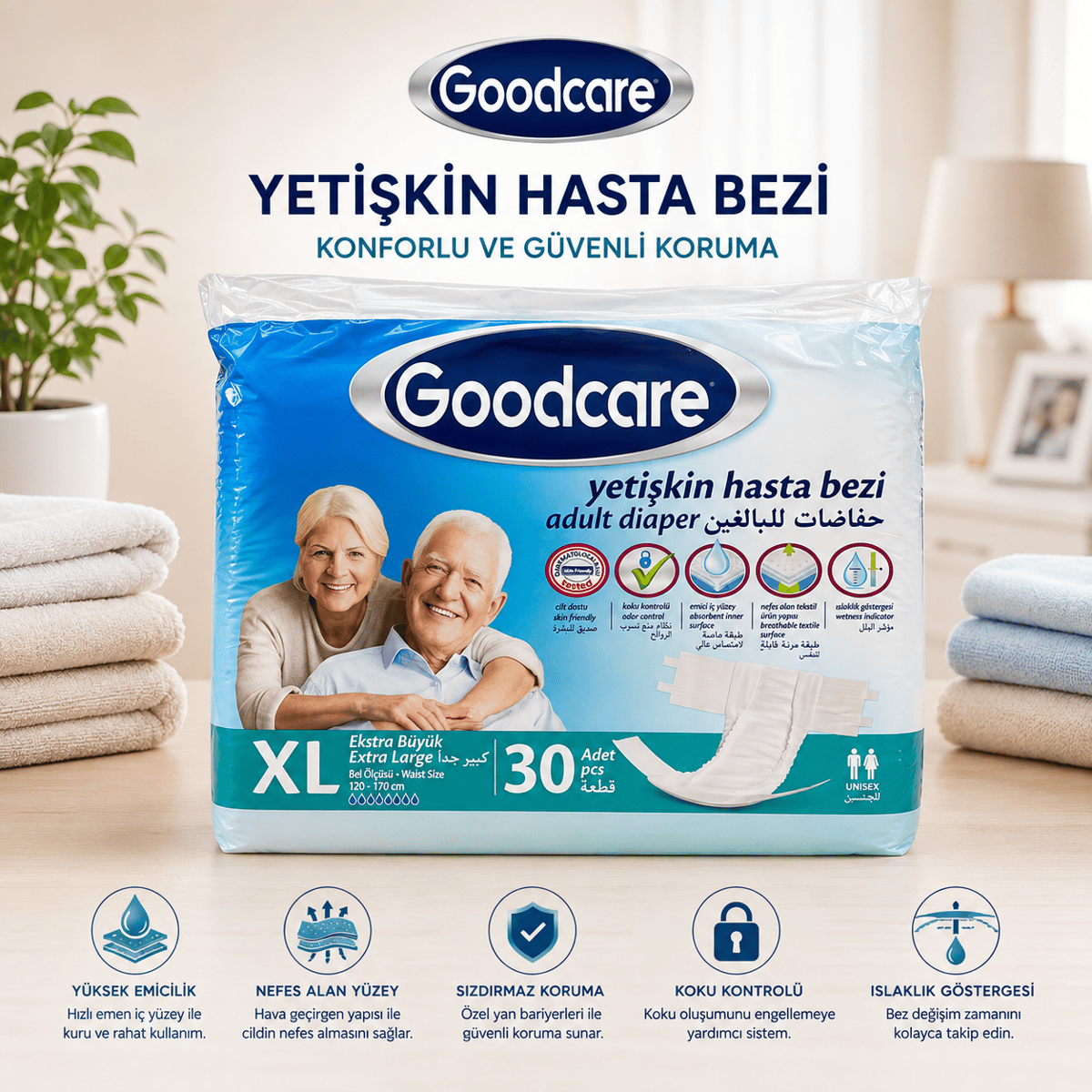 Goodcare Belbantlı Ekstra Büyük Boy XL 60'lı Hasta Bezi (30'lu x 2 Paket)