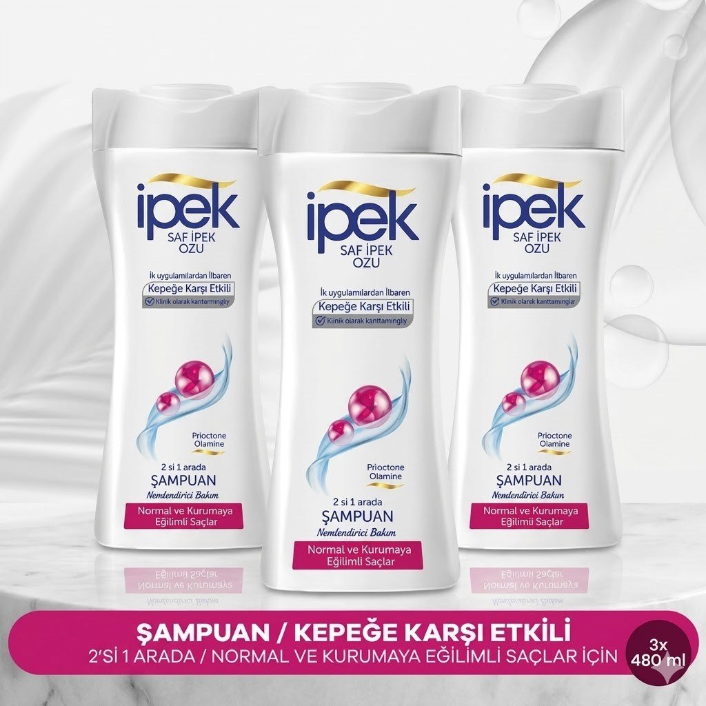 İpek Kepeğe Karşı Etkili 2'si 1 Arada Normal Ve Kurumaya Eğilimli Saçlar Için Şampuan x 3 adet