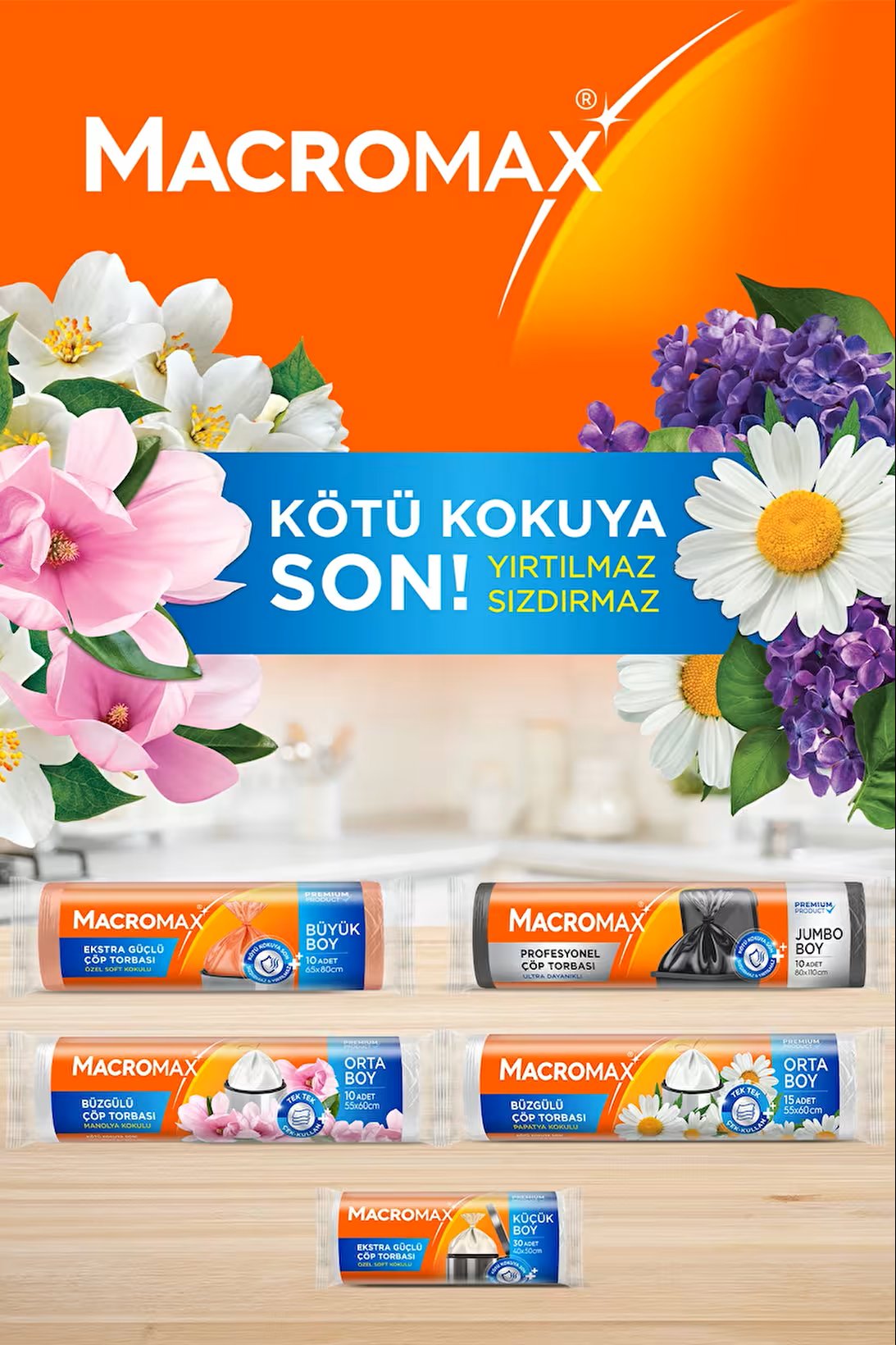 Macromax Büzgülü Çöp Torbası Orta Boy (55x60cm) Yasemin Kokulu 10 Adet