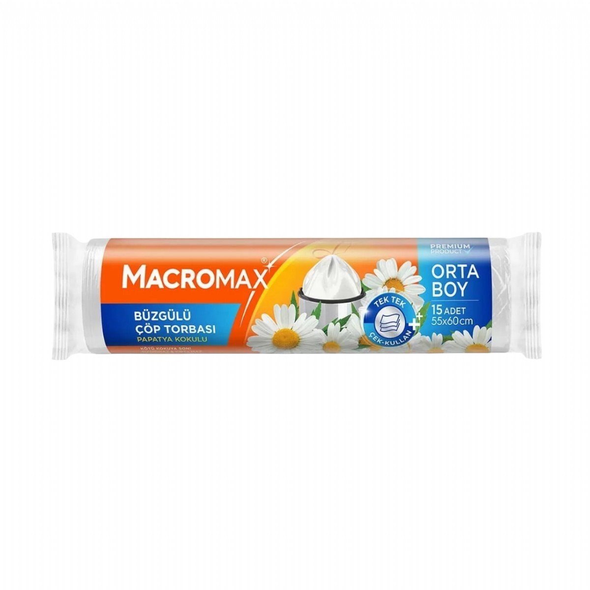Macromax Büzgülü Çöp Torbası Orta Boy (55x60cm) Papatya Kokulu 10 Adet 