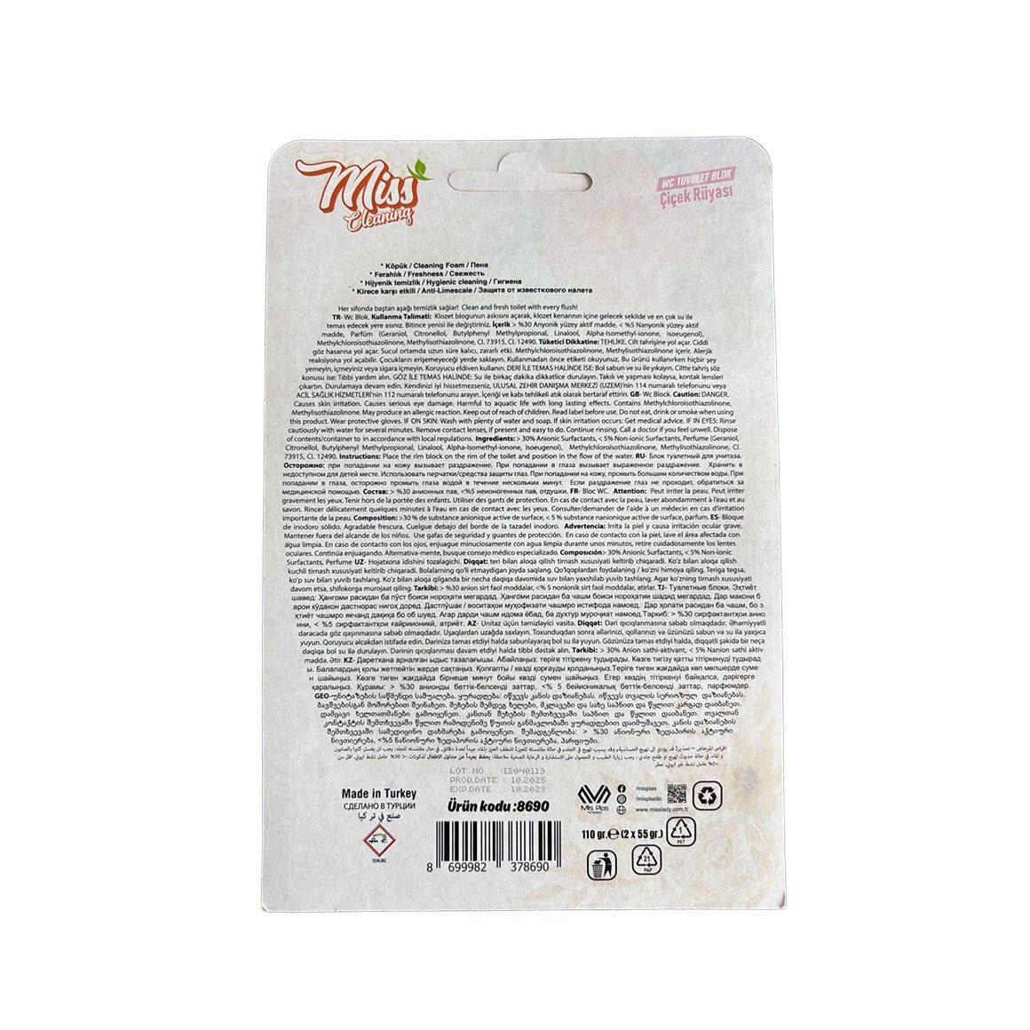 Miss Cleaning 4 Etkili WC Klozet Bloğu 2x55 gr - Çiçek Rüyası 