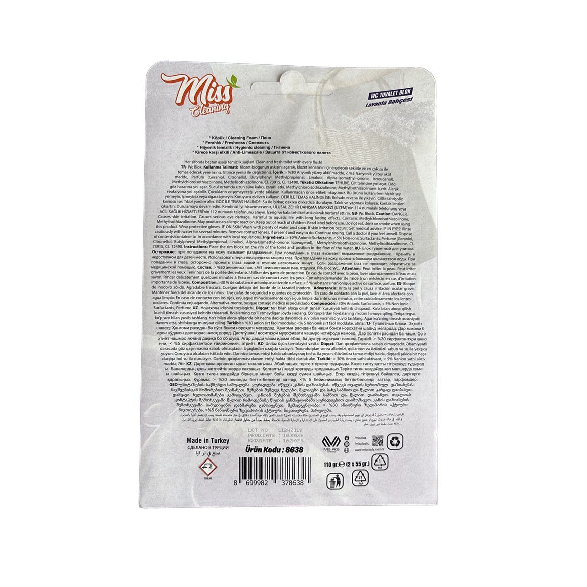 Miss Cleaning WC Tuvalet Blok 4 Etki 2×55 gr –  Lavanta Bahçesi