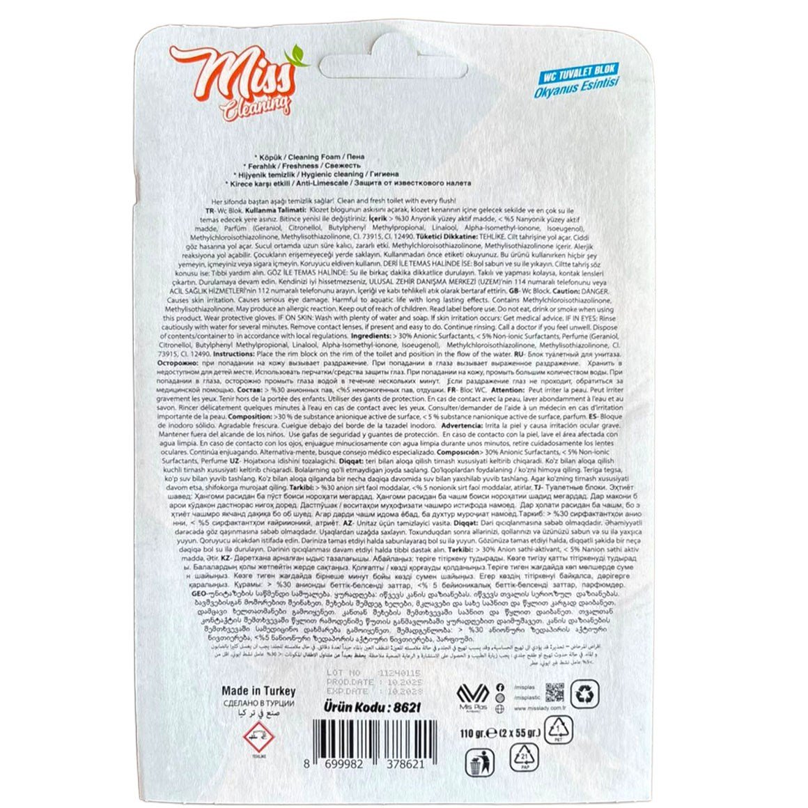 Miss Cleaning WC Tuvalet Blok 4 Etki 2×550 gr – Okyanus Esintisi