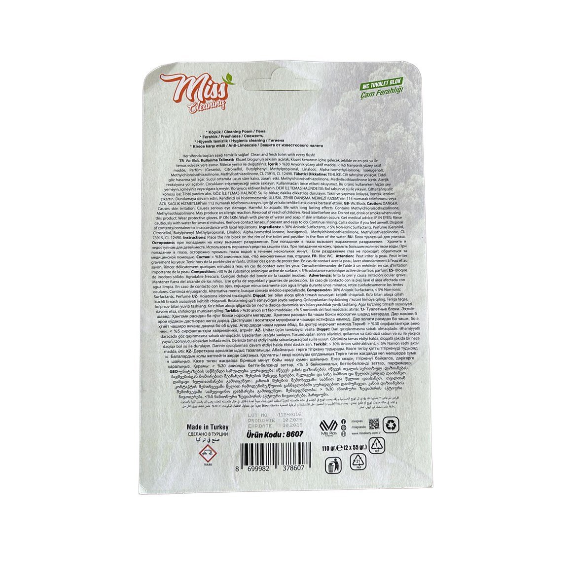 Miss Cleaning WC Tuvalet Blok 4 Etki 2×55 gr – Çam Ferahlığı