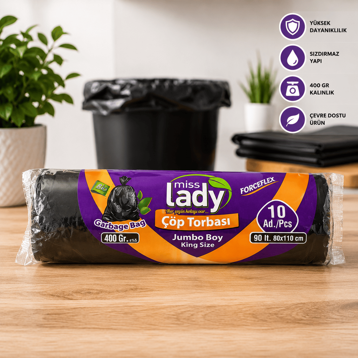 Miss Lady Jumbo Boy Çöp Torbası 90 Litre 80x110 cm 10'lu 400 gr