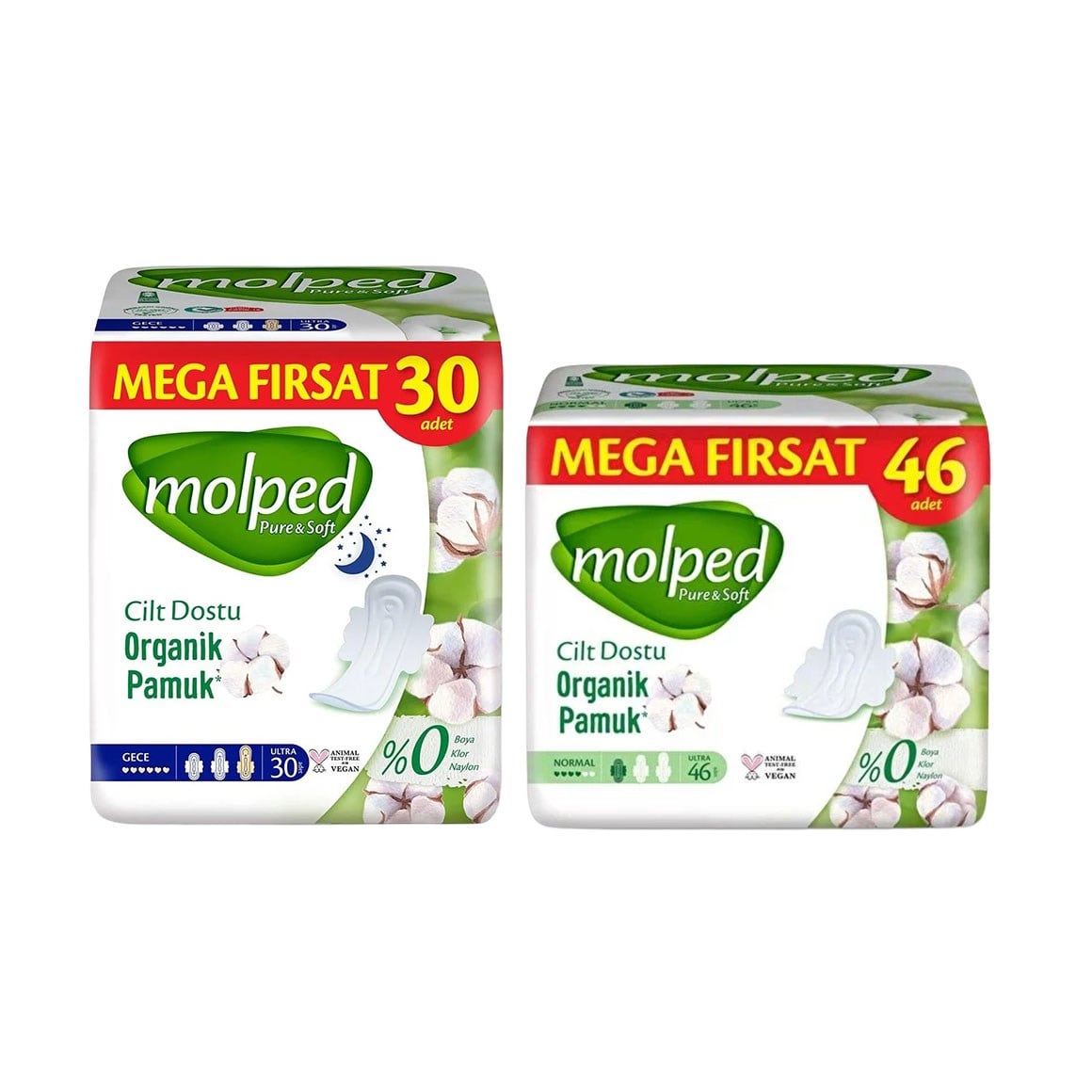 Molped Pure Soft Normal Ultra 46' lı +  Gece Ultra 30' lu Kadın Pedi Paketi