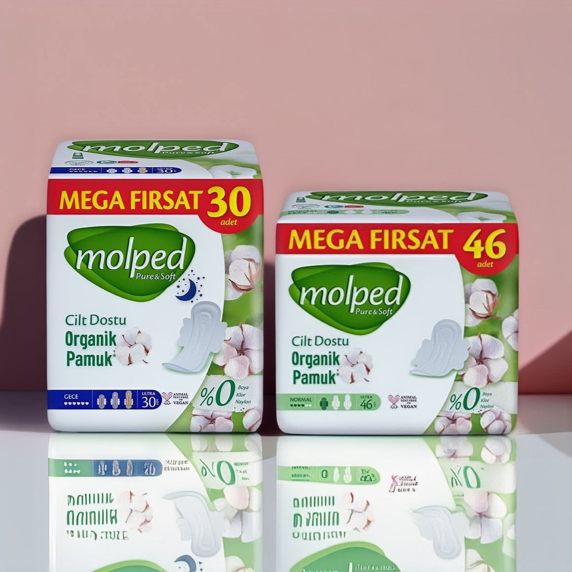 Molped Pure Soft Normal Ultra 46' lı +  Gece Ultra 30' lu Kadın Pedi Paketi