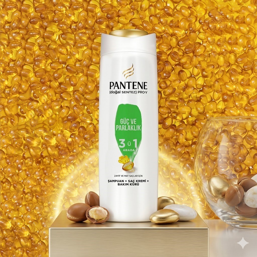 Pantene Strength&Shine Şampuan 600 ml + 3'ü 1 Arada Şampuan 350 ml Set Şampuan + Saç Kremi + Bakım Kürü