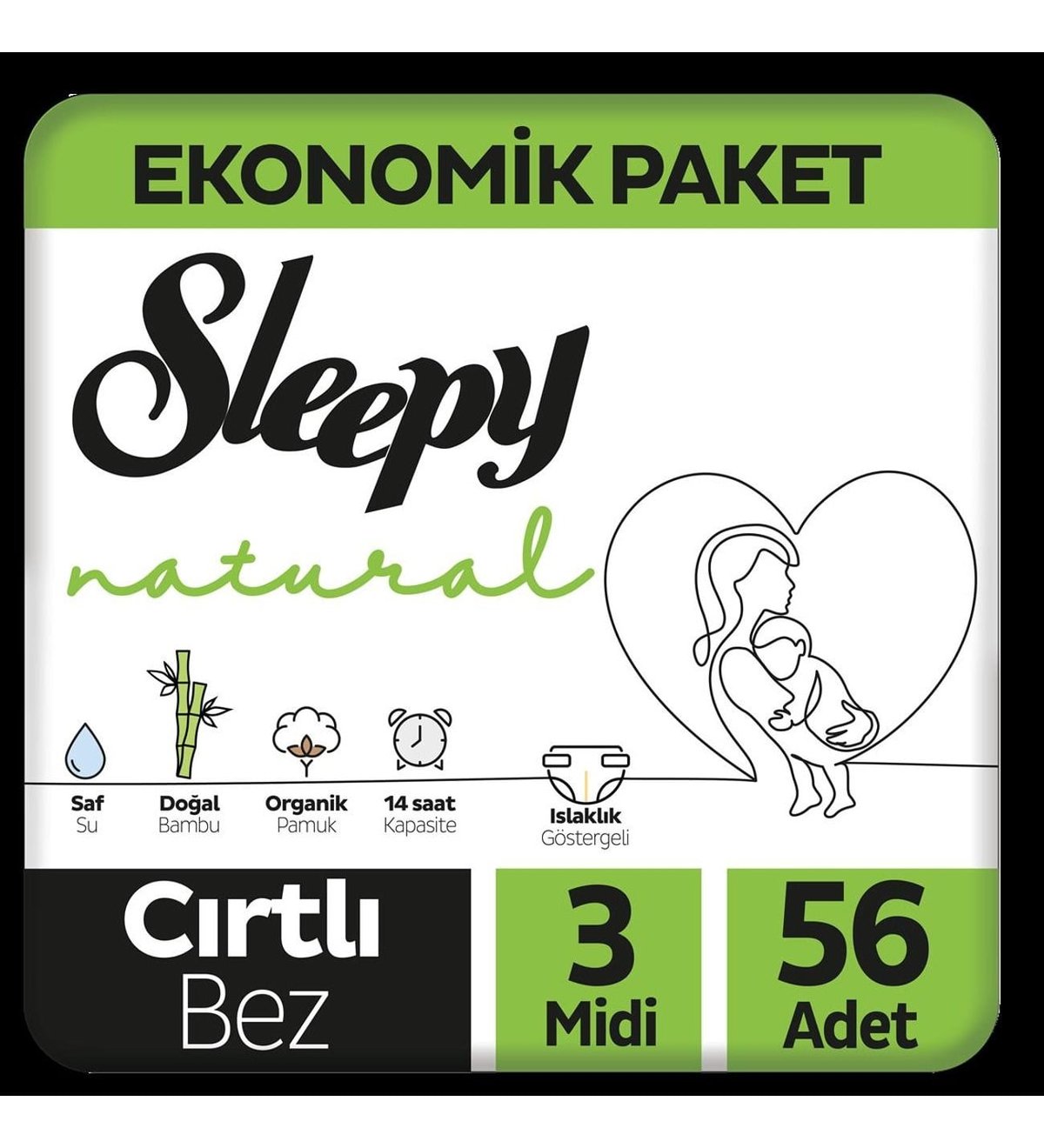Sleepy Natural 3 Numara Midi 56'lı Bebek Bezi
