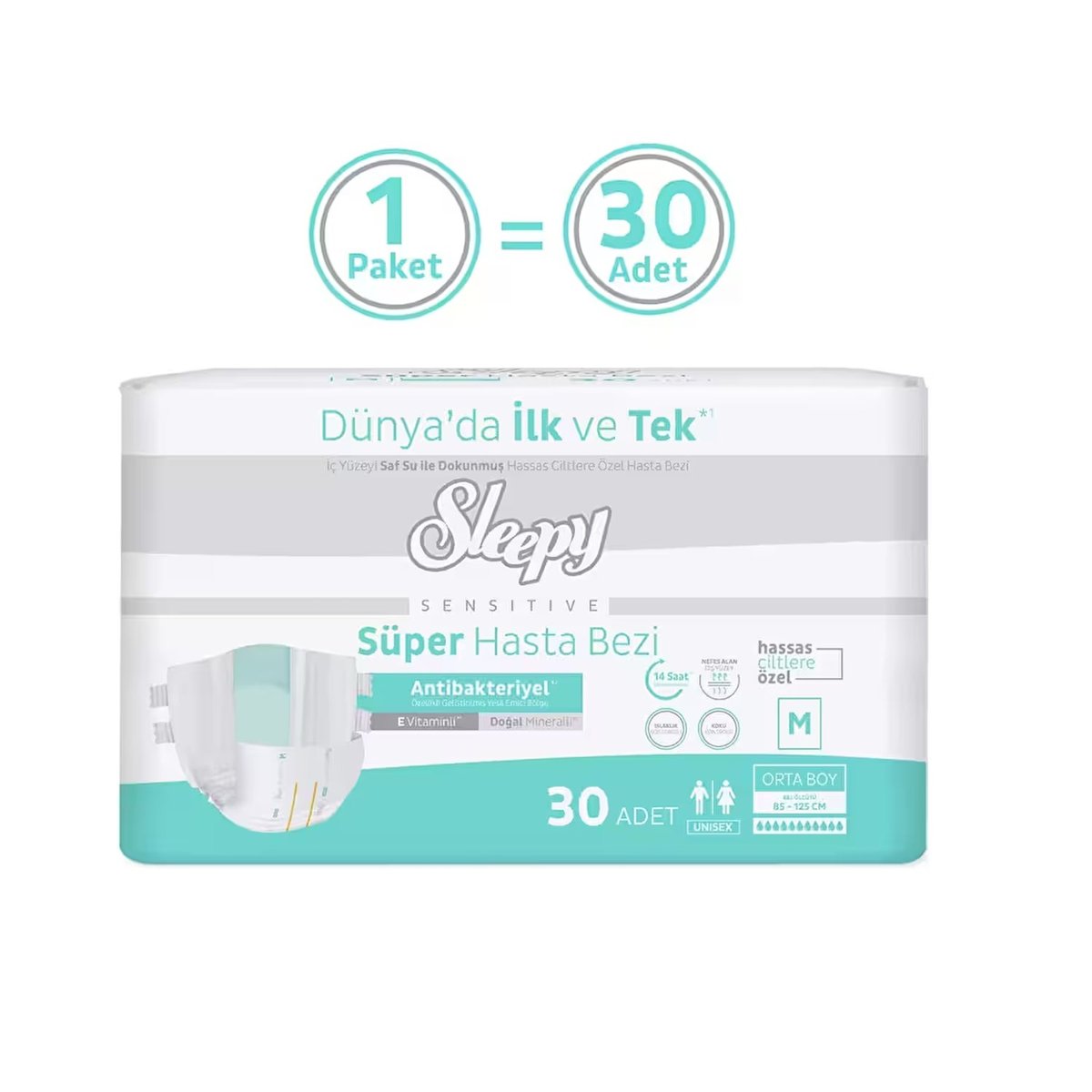 Sleepy Sensitive Antibakteriyel Süper Yetişkin Hasta Bezi Medium 30 Adet