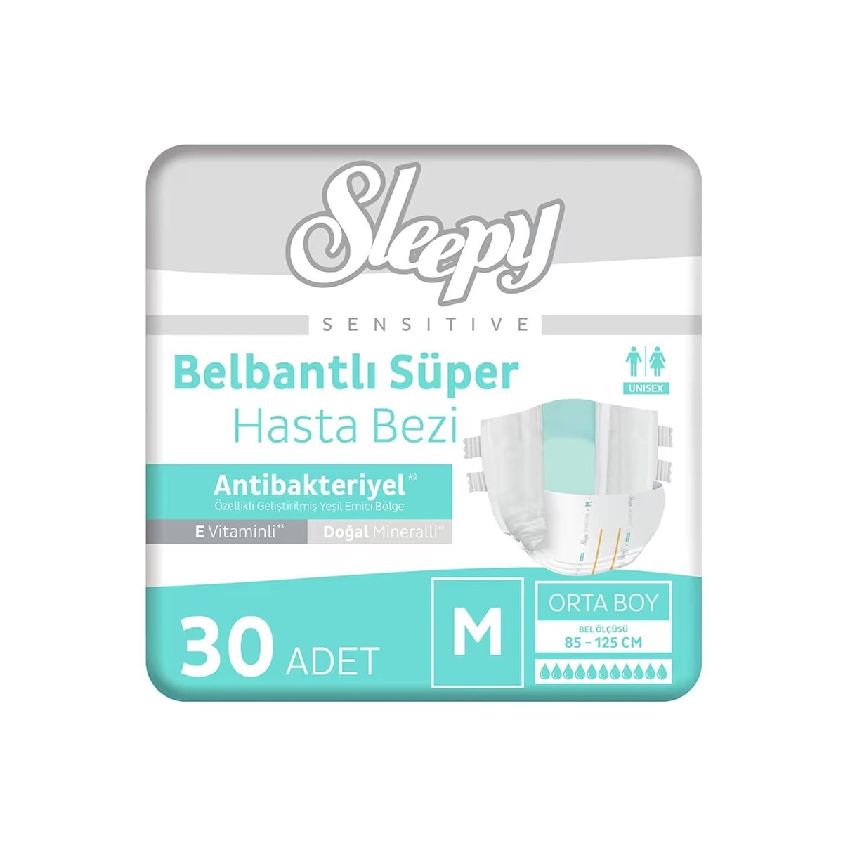 Sleepy Sensitive Antibakteriyel Süper Yetişkin Hasta Bezi Medium 30 Adet