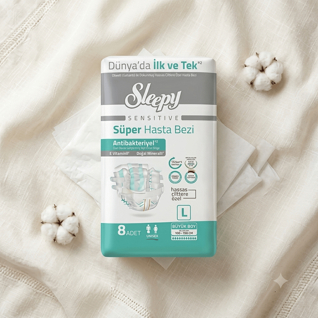 Sleepy Süper Hasta Bezi Büyük Boy L 100 - 150 cm 64 adet BelBantlı 8'li 8 Paket