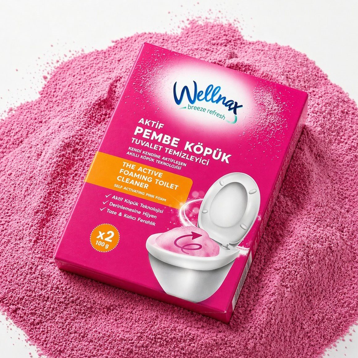 Wellnax Aktif Pembe Köpük Tuvalet Temizleyici 2x100 G