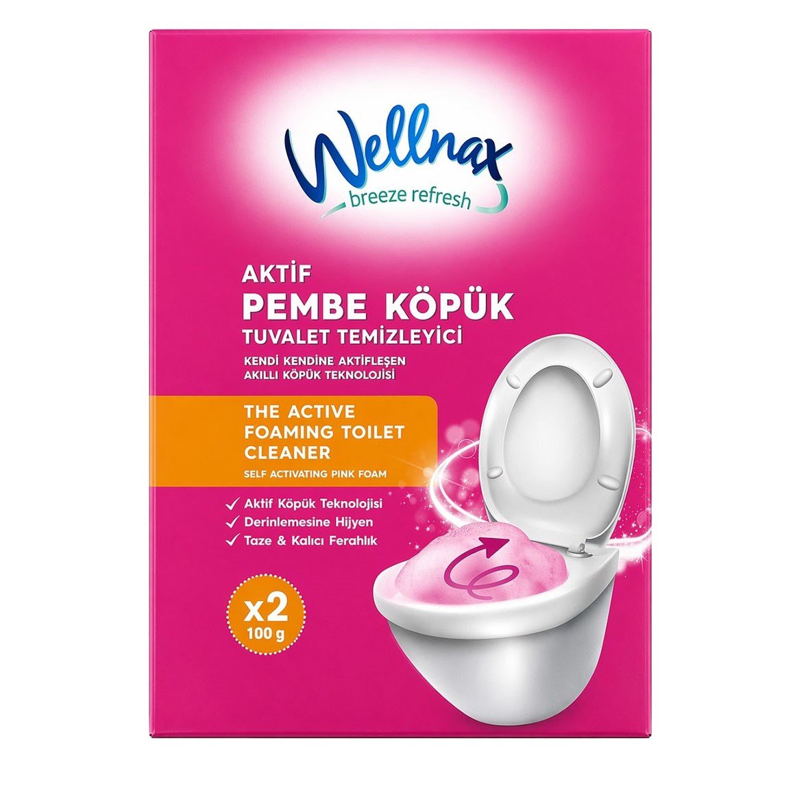 Wellnax Aktif Pembe Köpük Tuvalet Temizleyici 2x100 G