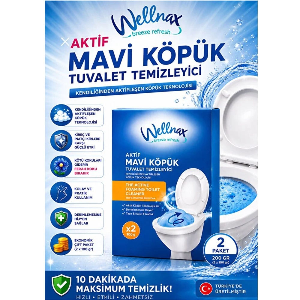 Wellnax Breeze Refresh 3'lü Aktif Mor Pembe Mavi Köpük Tuvalet Temizleyici Kireç Çözücü 6x100 g