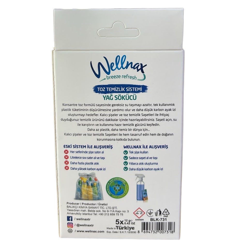 Wellnax Breeze Refresh Toz Temizlik Sistemi Yağ Sökücü 5'li Yedek