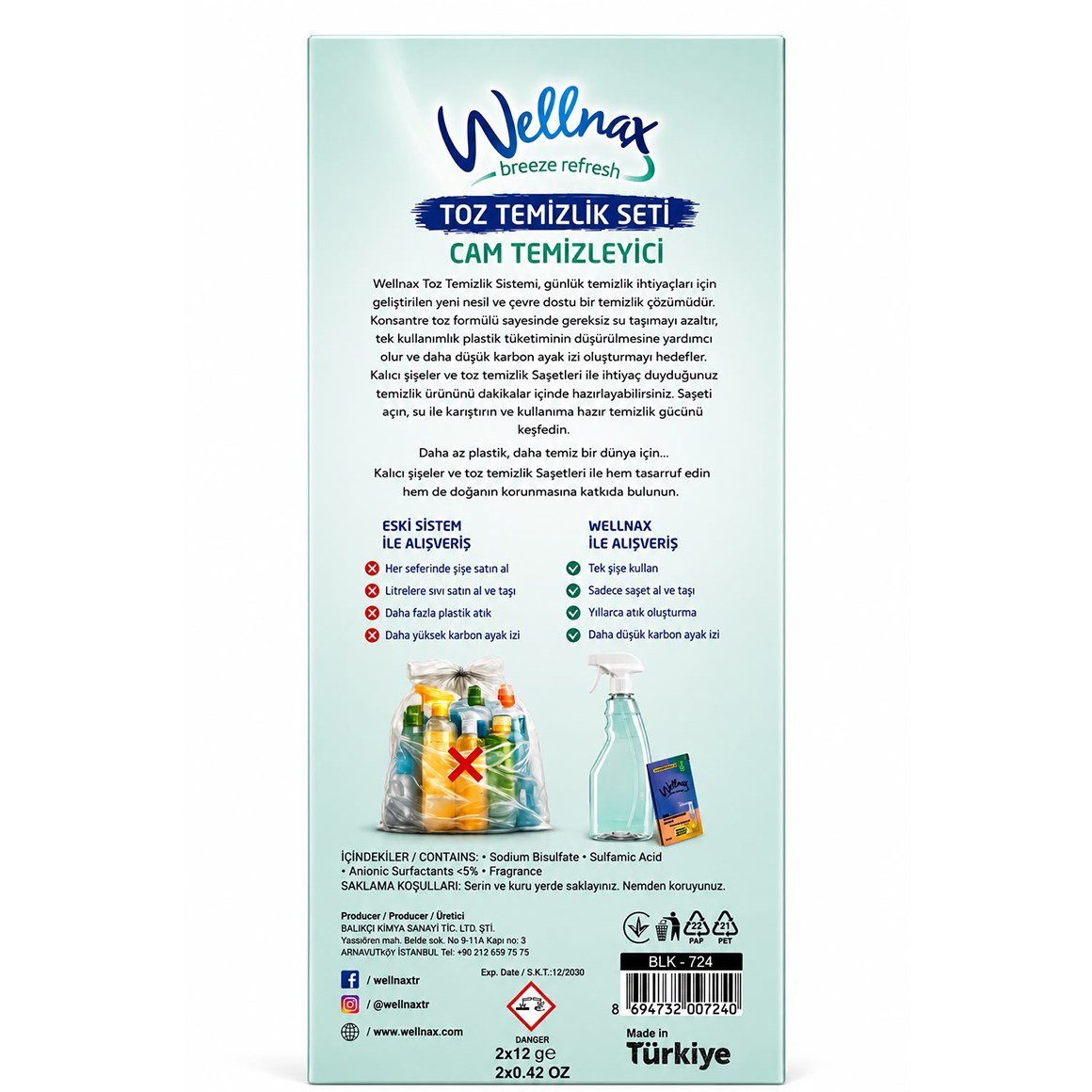 Wellnax Cam Toz Temizleyici Seti 1 Adet Toz Cam Temizleyici + 1 Adet 750 ml Şişe