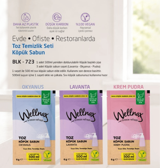 Wellnax Toz Temizlik Seti Köpük Sabun 1 ad. Köpük Sabun + 1 ad.500ml Şişe