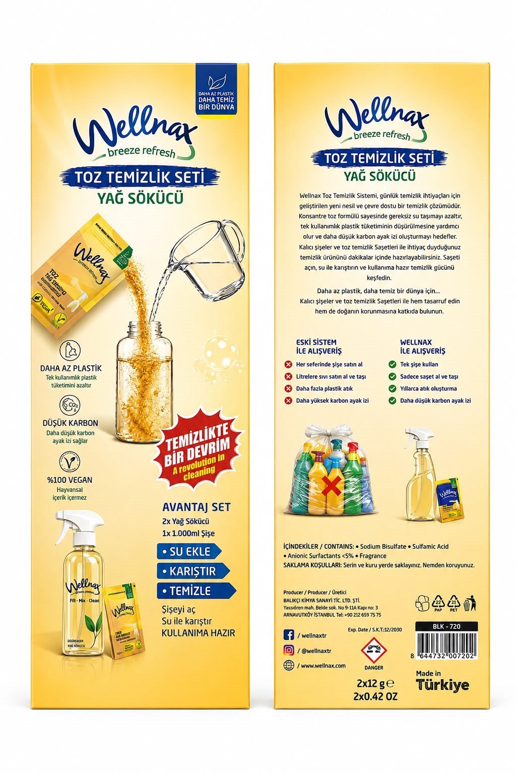 Wellnax Yağ Sökücü Toz Temizlik Seti 1 Ad. toz Yağ Sökücü + 1 Ad. 1000ml Şişe