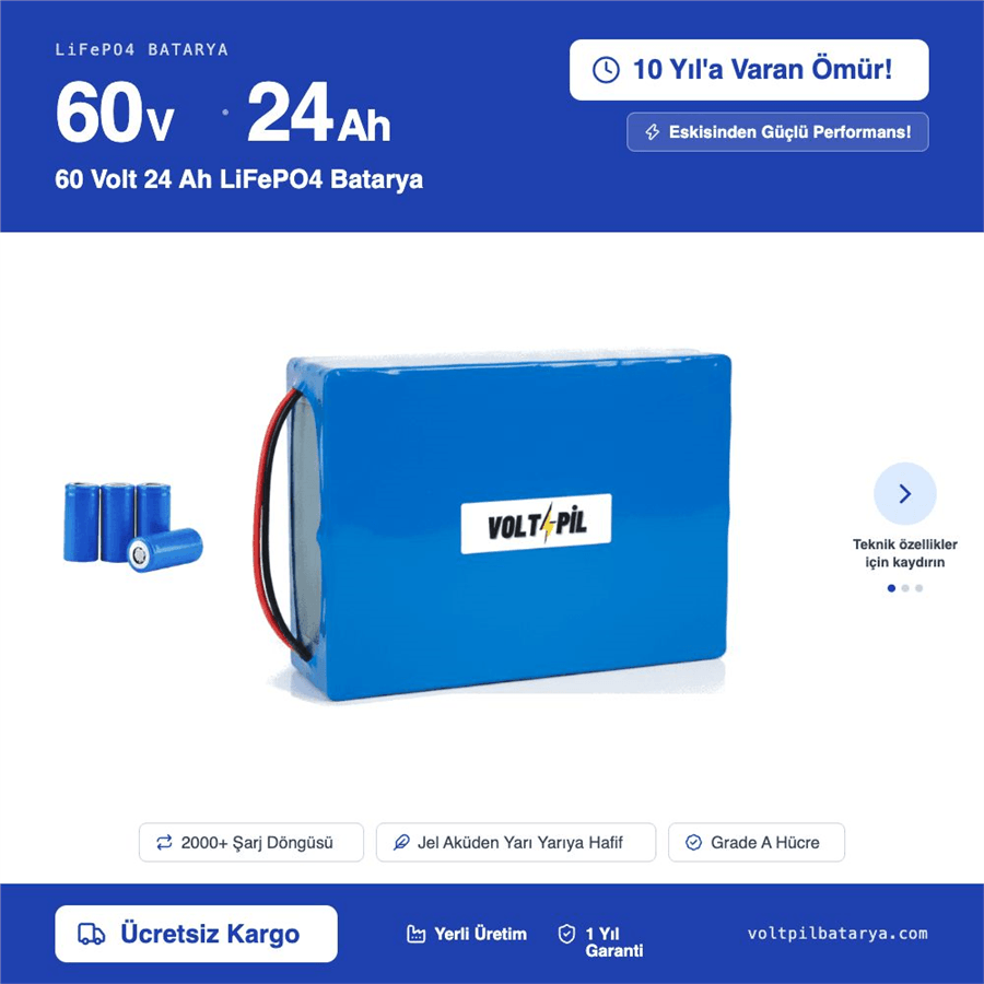 60 Volt 24 Ah LiFePO4 Batarya