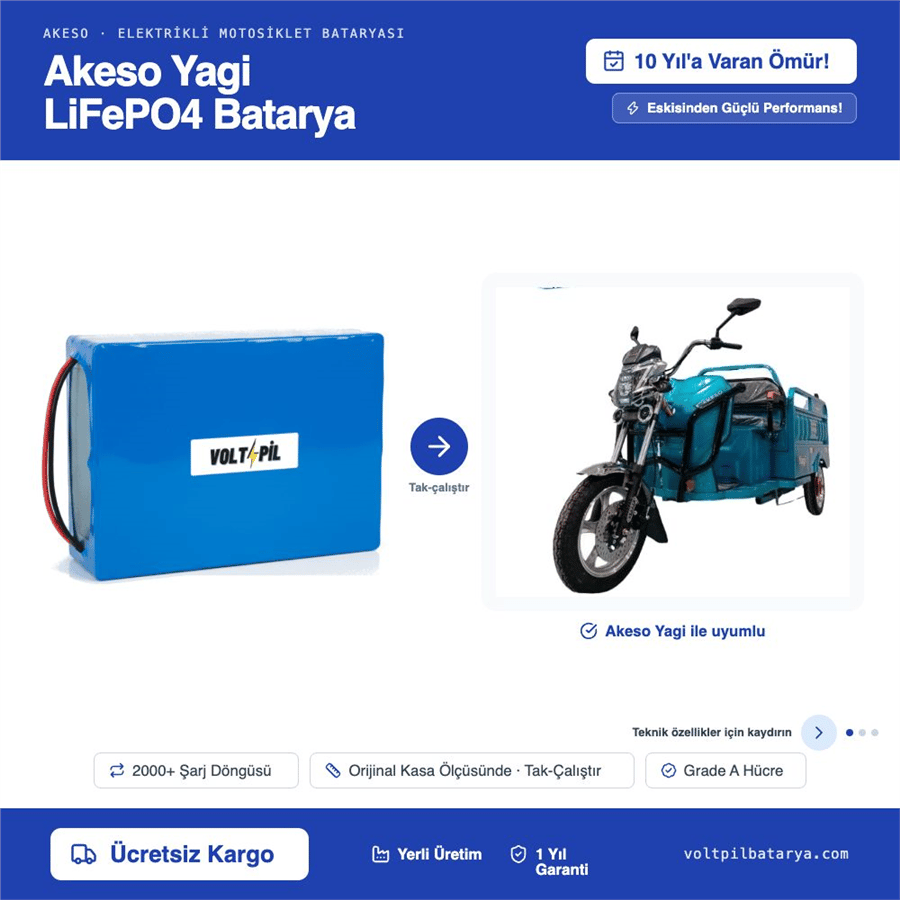 Akeso Yagi Lityum LiFePO4 Batarya