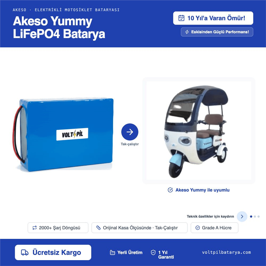 Akeso Yummy Lityum LiFePO4 Batarya