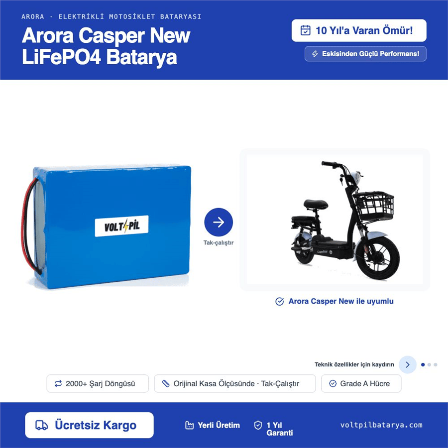 Arora Casper New Lityum LiFePO4 Batarya