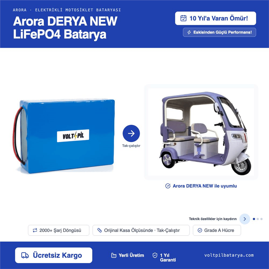 Arora DERYA NEW Lityum LiFePO4 Batarya