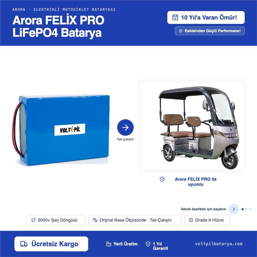 Arora FELİX PRO Lityum LiFePO4 Batarya