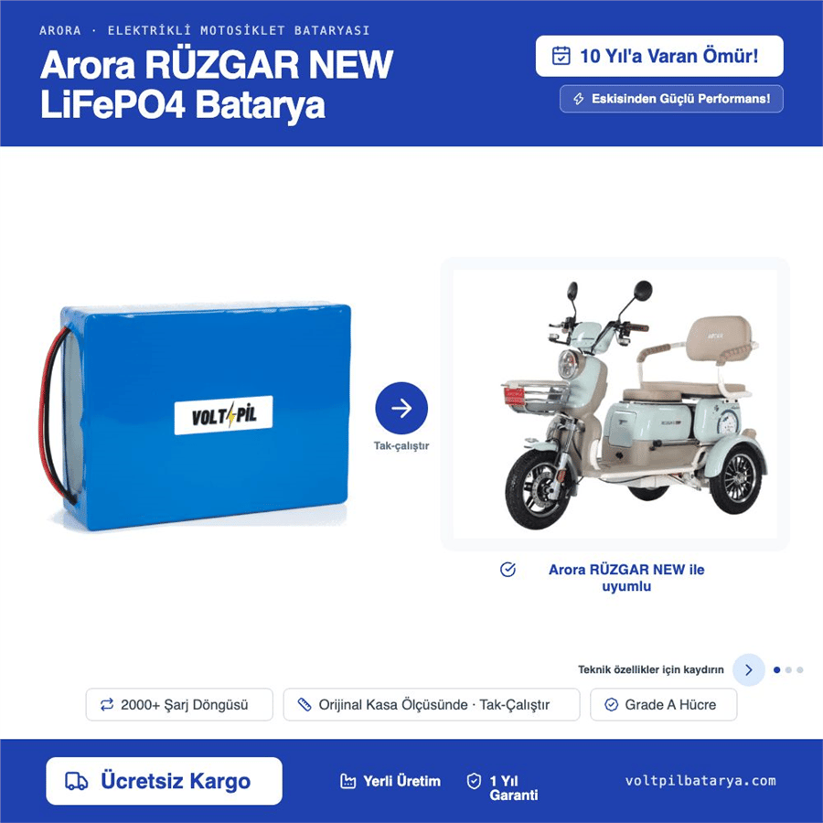 Arora RÜZGAR NEW Lityum LiFePO4 Batarya