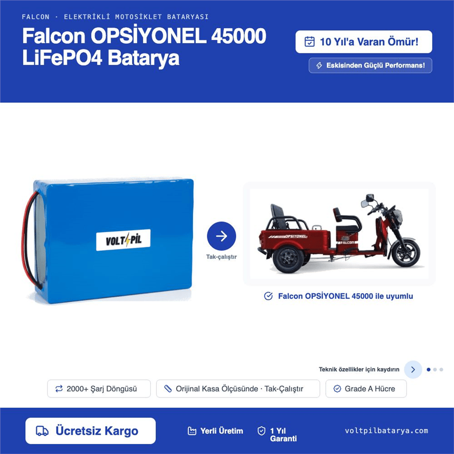 Falcon OPSİYONEL 45000 Lityum Bluetoothlu LiFePO4 Bataya