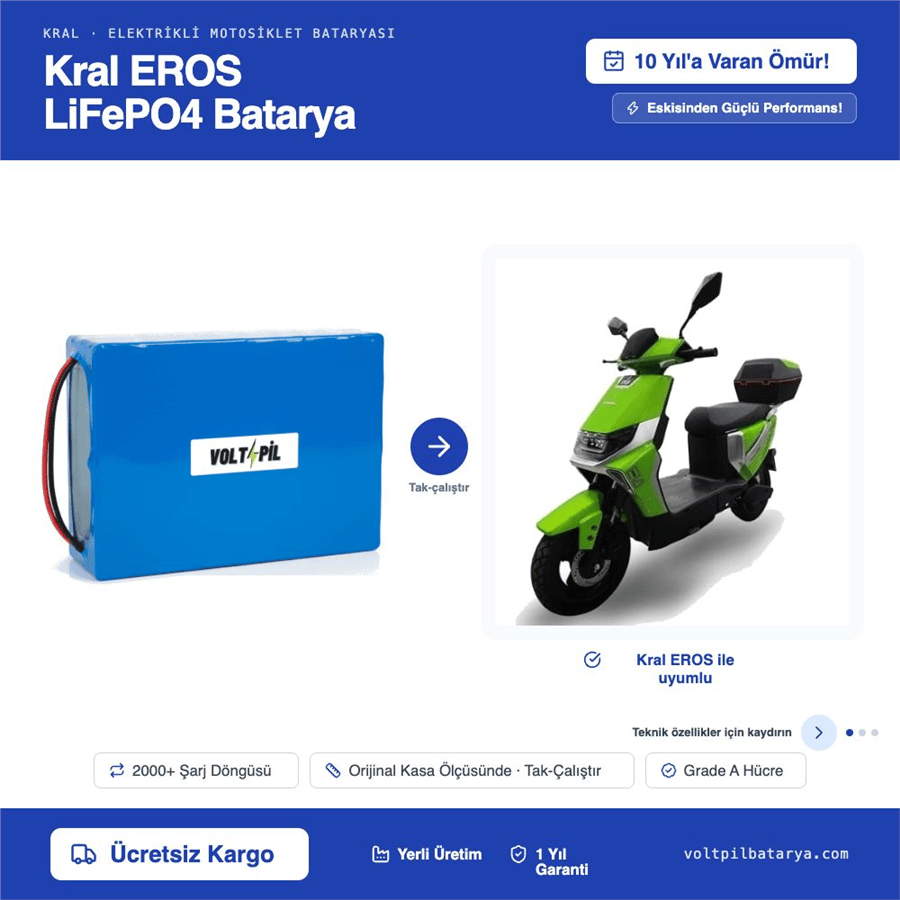 KRAL EROS Lityum LiFePO4 Batarya