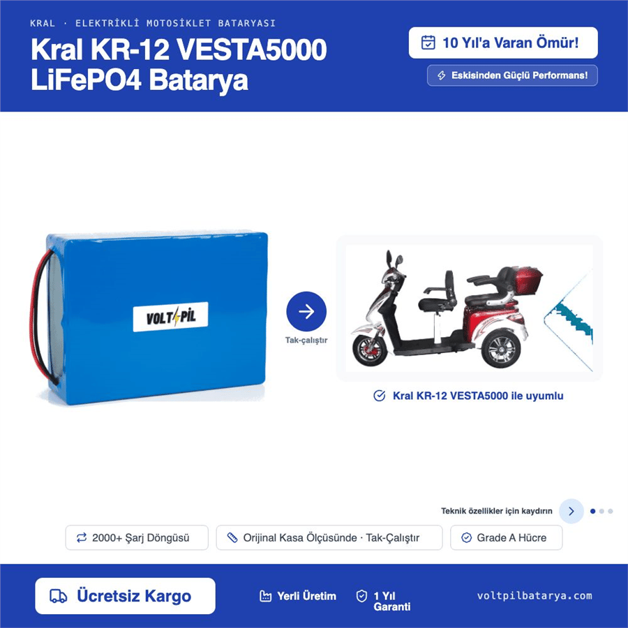 KRAL KR-12 VESTA5000 Lityum LiFePO4 Batarya